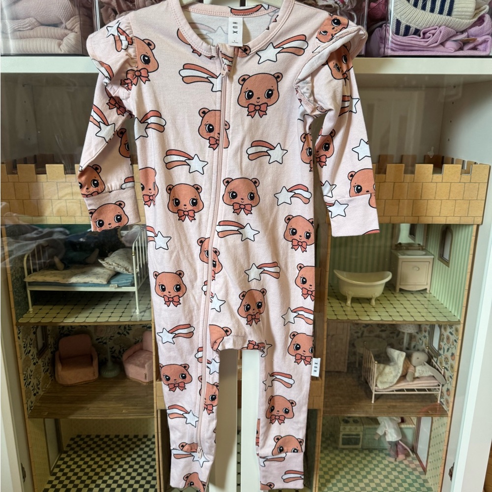 Huxbaby Pink Bear and Star Onesie 12-18 months
